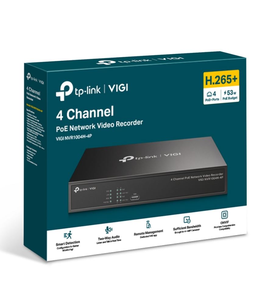 TP-Link VIGI NVR1004H-4P 4 Channel PoE+ Network Video Recorder, 24/7 Continuous image 0