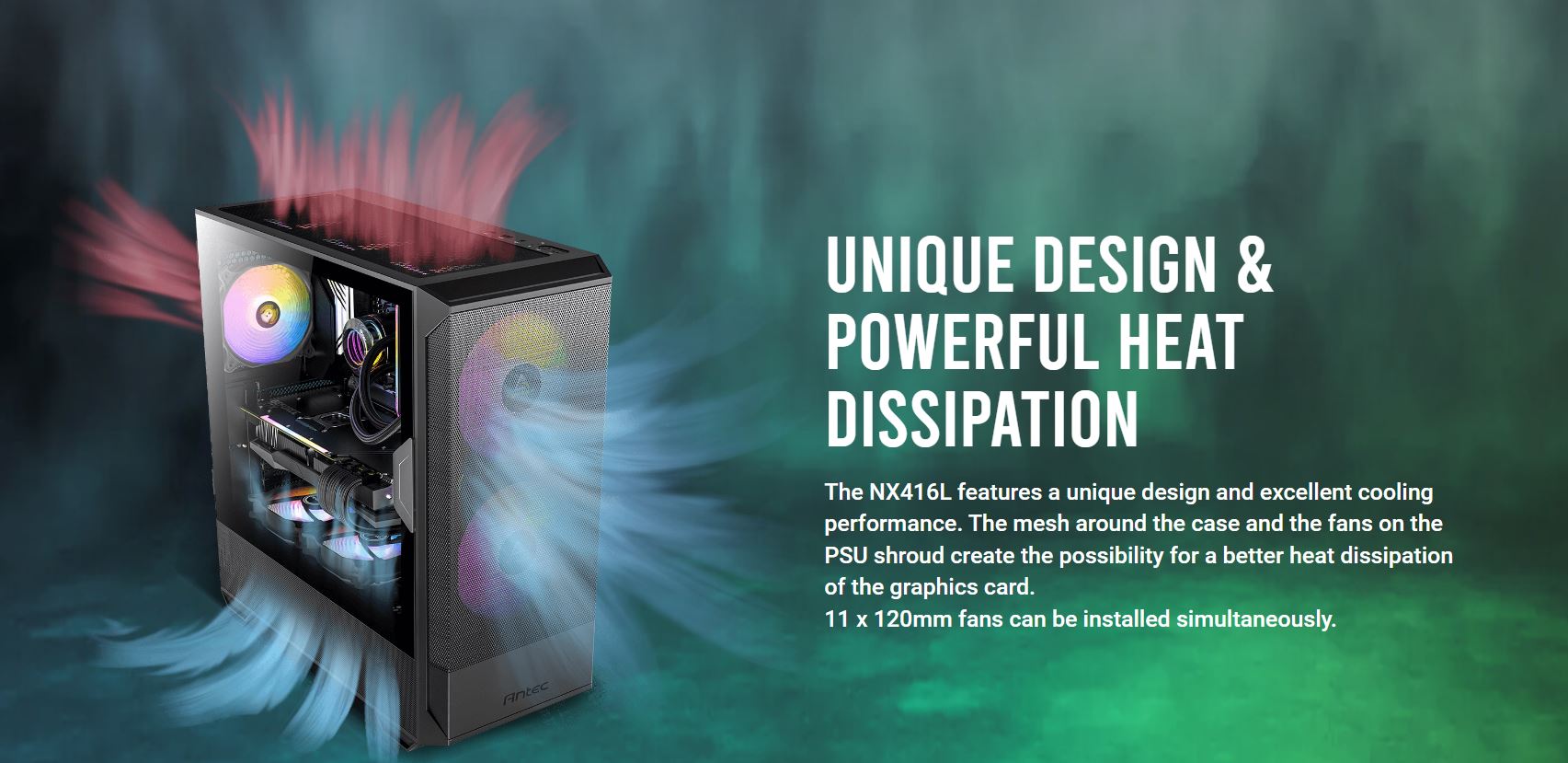 Antec NX416 Mesh ATX. USB-C x1, USB 3.0 x. 2x ARGB 160mm + 1x ARGB 120mm Fans. L image 0