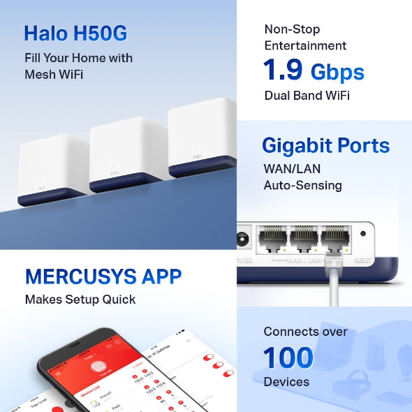 Mercusys Halo H50G(3-pack) AC1900 Whole Home Mesh Wi-Fi System, 500m², 1300Mbps image 2