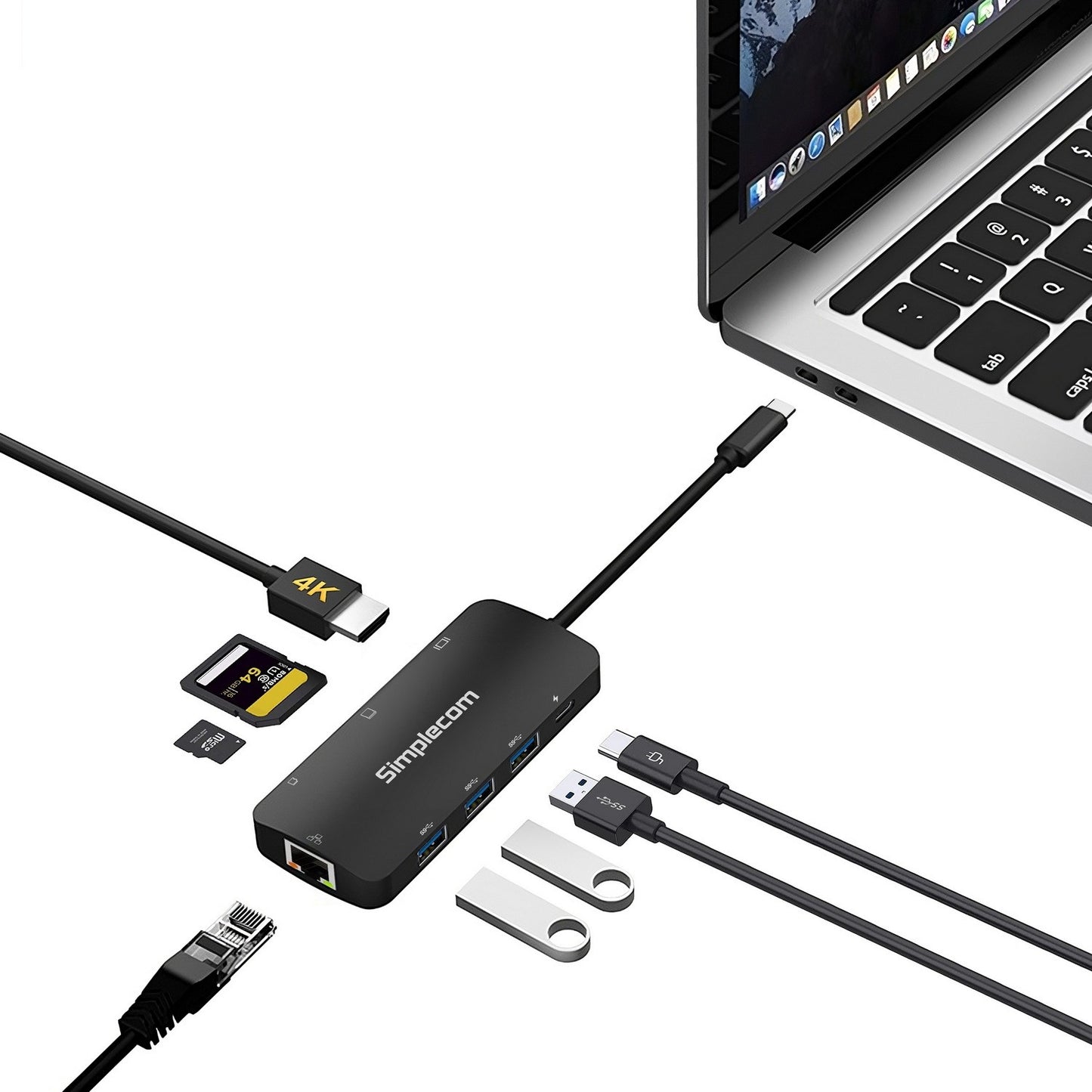 Simplecom CHT580 USB-C SuperSpeed 8-in-1 Multiport Hub Adapter HDMI 2.0 Docking image 3