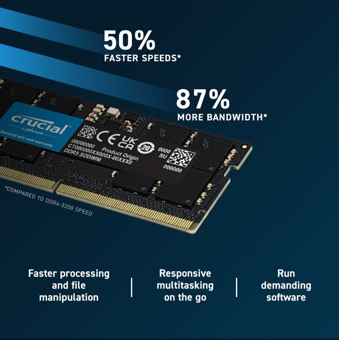 Crucial 16GB (2x8GB) DDR5 SODIMM 4800MHz C40 1.1V Laptop Laptop Memory image 3
