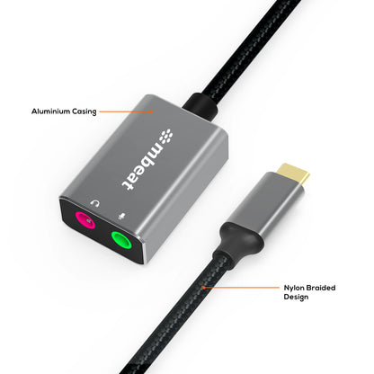 mbeat Elite USB-C to 3.5mm Audio and Microphone Adapter -  Adds Headphone Audio image 1