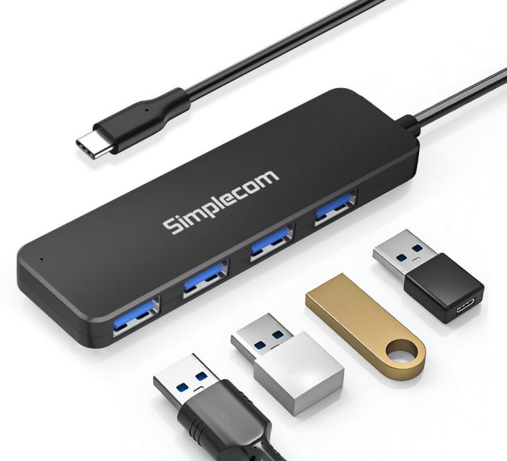 Simplecom CH340 Compact USB-C to 4 Port USB-A Hub USB 3.2 Gen1 image 1
