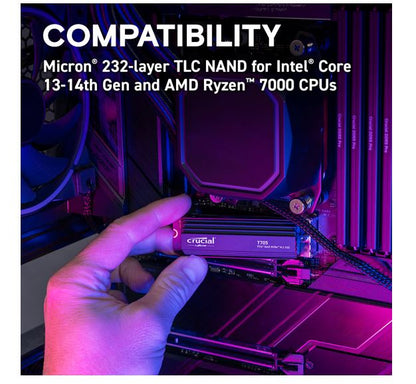 Crucial T705 4TB Gen5 NVMe SSD Heatsink - 14100/12600 MB/s R/W 2400TBW 1500K IOP image 1