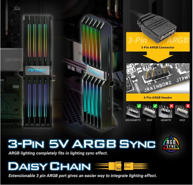 Antec RGB GPU Support Bracket, Graphics Card Holder, Addressable RGB 5V 3PIN RGB image 2