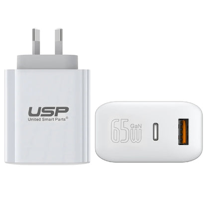 USP Dual Port PD 65W GaN Fast Wall Charger USB-C + USB-A for Phone Laptop, Intel image 0