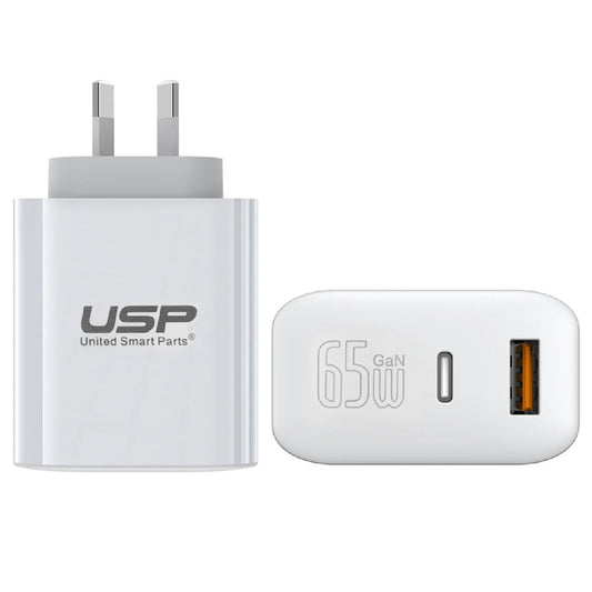 USP Dual Port PD 65W GaN Fast Wall Charger USB-C + USB-A for Phone Laptop, Intel image 0