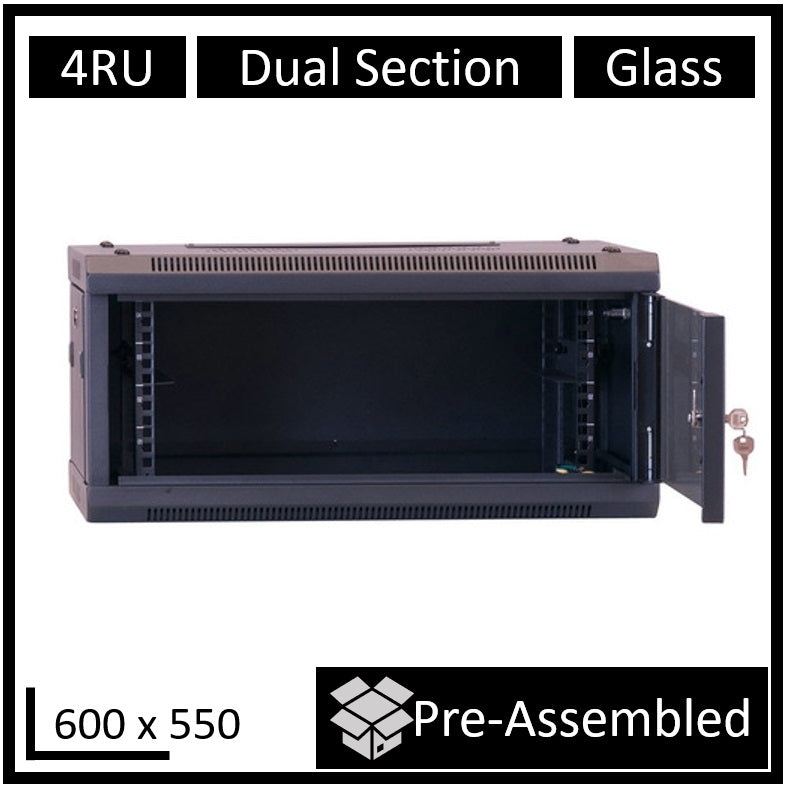 LDR Assembled 4U Hinged Wall Mount Cabinet (600mm x 550mm) Glass Door - Black Me image 0