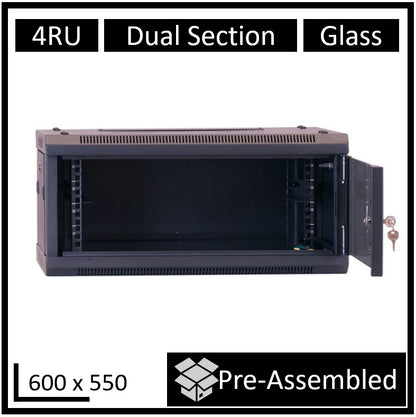 LDR Assembled 4U Hinged Wall Mount Cabinet (600mm x 550mm) Glass Door - Black Me image 0