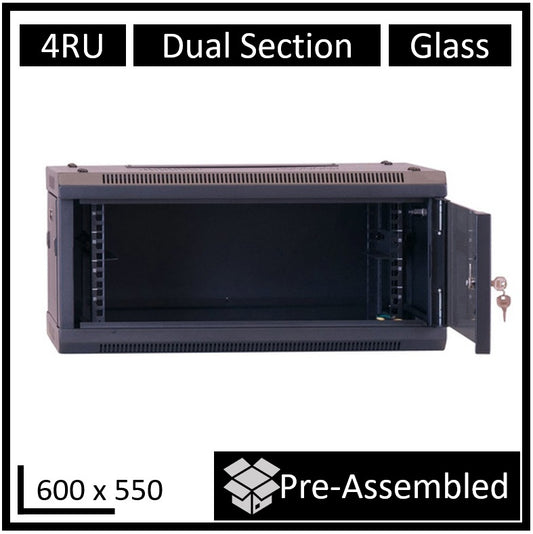 LDR Assembled 4U Hinged Wall Mount Cabinet (600mm x 550mm) Glass Door - Black Me image 0