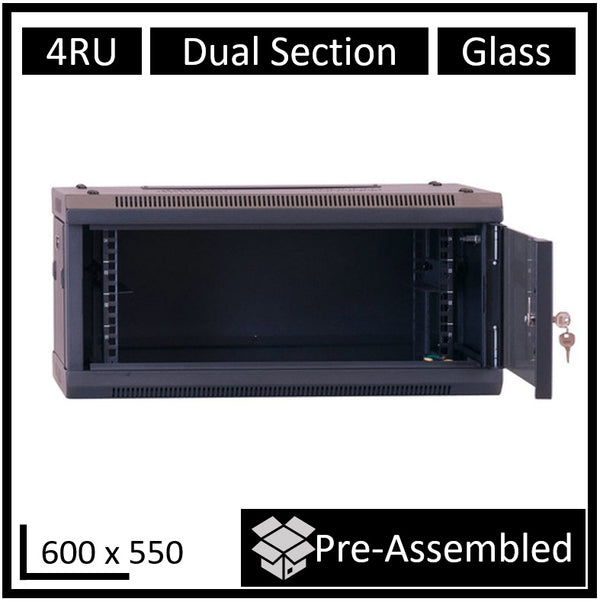 LDR Assembled 4U Hinged Wall Mount Cabinet (600mm x 550mm) Glass Door - Black Me image 0