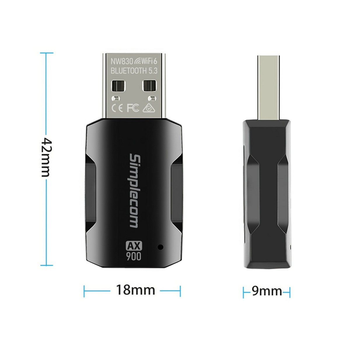 Simplecom NW830 Wi-Fi 6 and Bluetooth 5.3 Combo USB Adapter Dual Band AX900 image 0