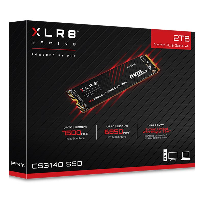 PNY CS3140 2TB NVMe Gen4 SSD M.2 7500MB/s 6850MB/s R/W 1400TBW 650K/700K 2M hrs image 1