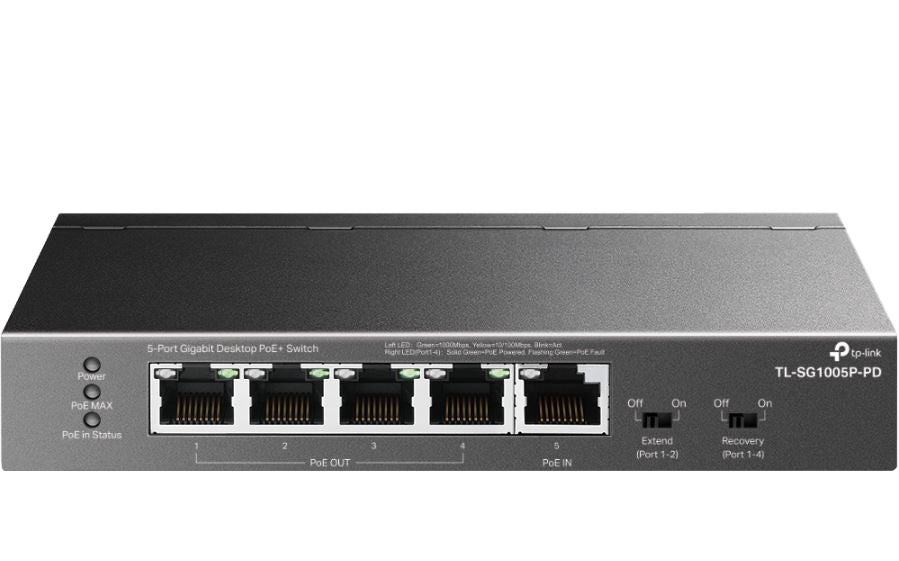 TP-Link TL-SG1005P-PD 5-Port Gigabit Desktop PoE+ Switch with 1-Port PoE++ In an image 0