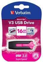 Verbatim 16GB V3 USB3.0 Pink Store'n'Go V3; Rectractable USB Storage Drive Memor image 0
