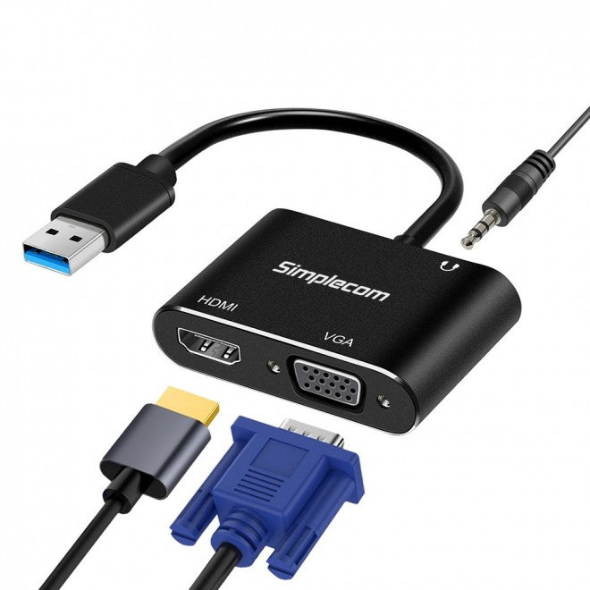 Simplecom DA316A USB to HDMI + VGA Video Card Adapter with 3.5mm Audio image 1