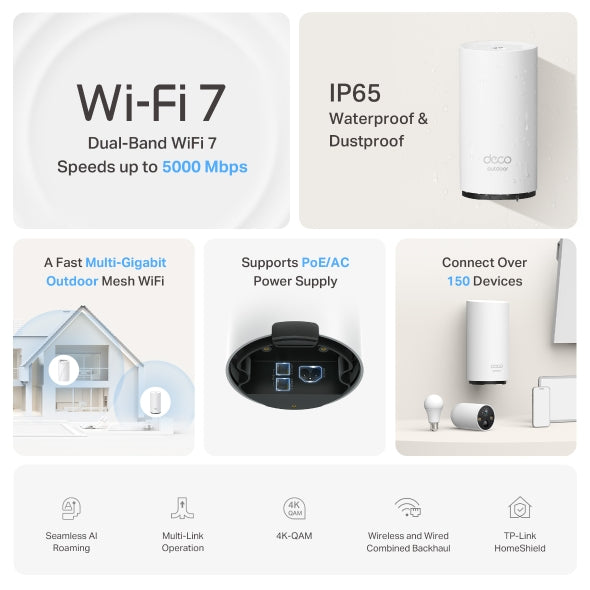 TP-Link Deco BE25-Outdoor(1-pack) BE5000 Outdoor / Indoor Mesh Wi-Fi 7 Router image 3