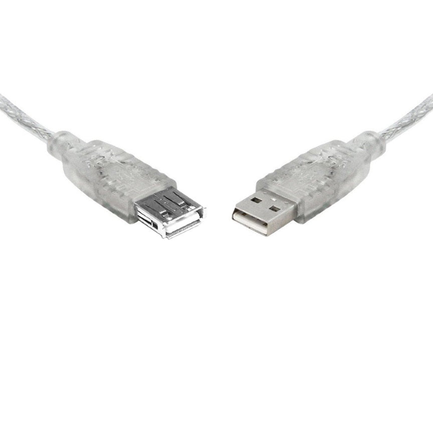 8Ware USB 2.0 Extension Cable 0.25m 25cm A to A Male to Female Transparent Metal image 0