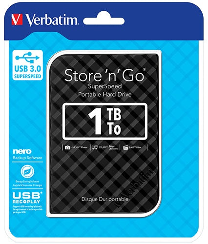 Verbatim 1TB 2.5' USB 3.0 Black Store'n'Go HDD Grid Design image 0