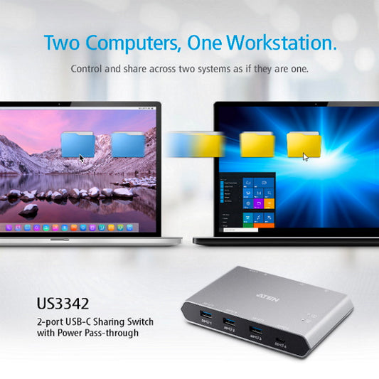 Aten Sharing Switch Gen2 2x4 USB-C, 2x PC, 4x USB 3.2 Gen2 Ports (1x USB-C), Pow image 1