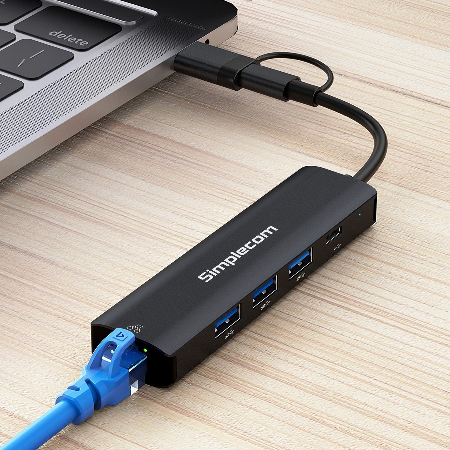 Simplecom CHN436 USB-C and USB-A to 4-Port USB HUB with Gigabit Ethernet Adapter image 2