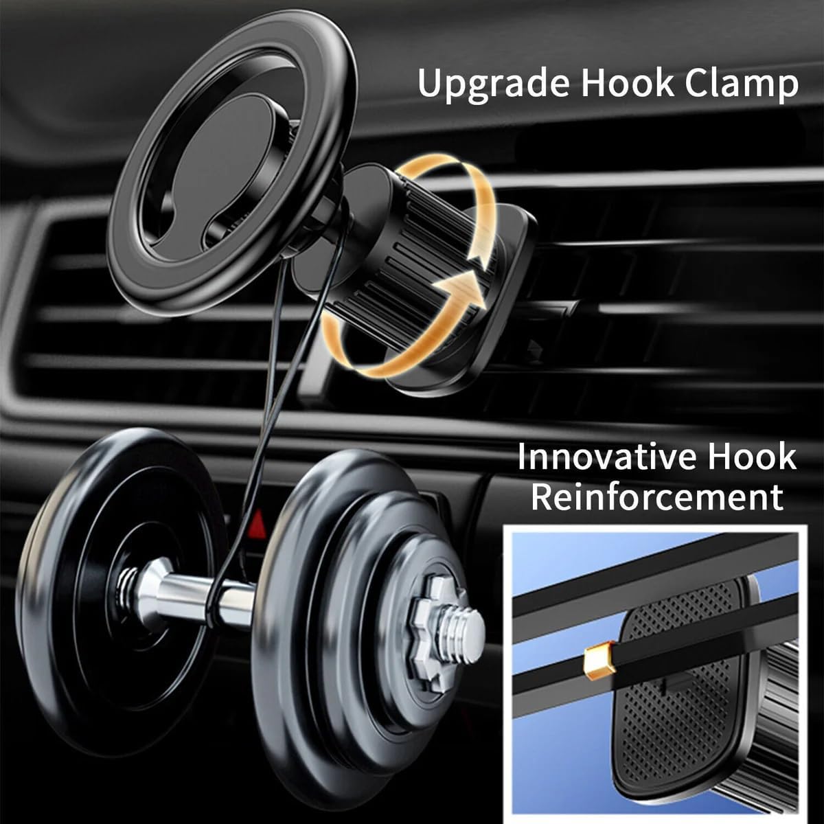 Pisen 2-in-1 Car Air Vent and Dashboard Mount Phone Holder - Magnetic Hook, Easy to Install, 360 Rotation, Compatible with iPhone 12/13/14/15/Pro/Pro Max/Mini, Samsung Galaxy, LG, Sony