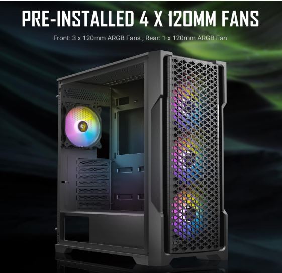 Antec AX90 ATX, 2x 360mm Radiator Support, 4x ARGB 12CM Fans 3x Front & 1x Rear image 3