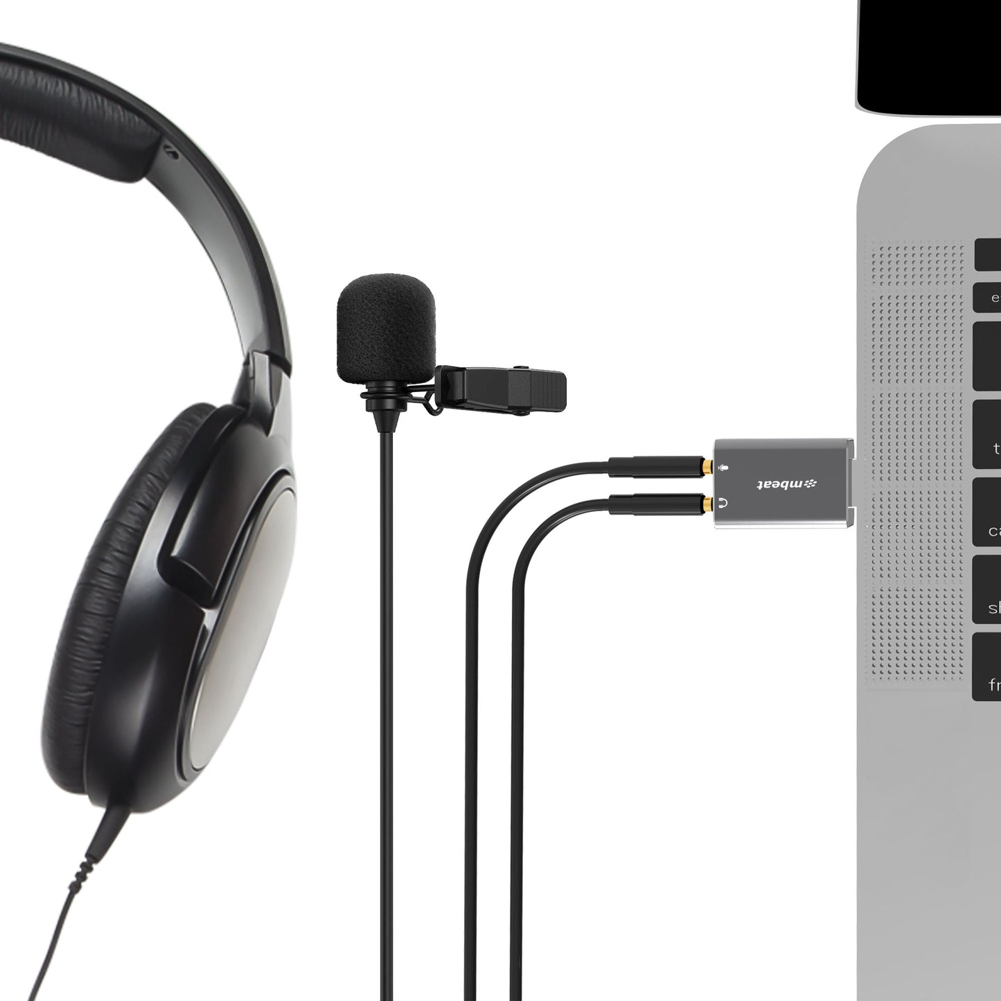 mbeat Elite USB to 3.5mm Audio and Microphone Adapter - Add Headphone Audio Jack image 2