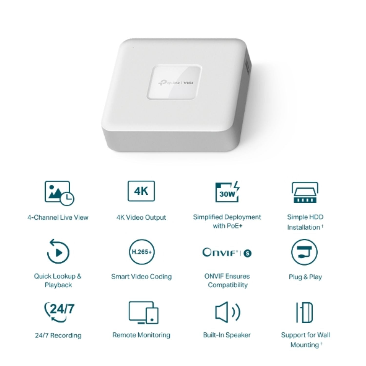 TP-Link VIGI NVR1104H-4P 4 Channel PoE+ Network Video Recorder, 24/7 Continuous image 2