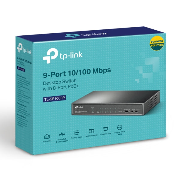 TP-Link TL-SF1009P 9-Port 10/100Mbps Desktop Switch with 8-Port PoE+, Up to 65W image 0
