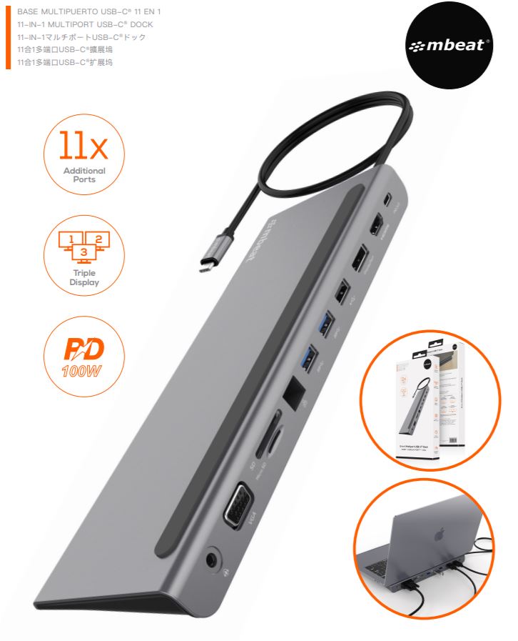 mbeat Elite Triple Display USB-C Docking Station with 100W Power Delivery 1xHDMI image 0