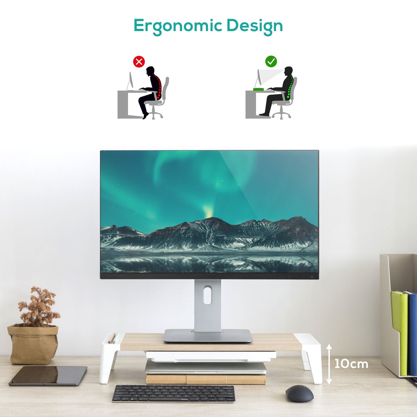 mbeat® activiva Eroglife Monitor Stand Riser with Storage Drawer -  Ergonomic D image 1