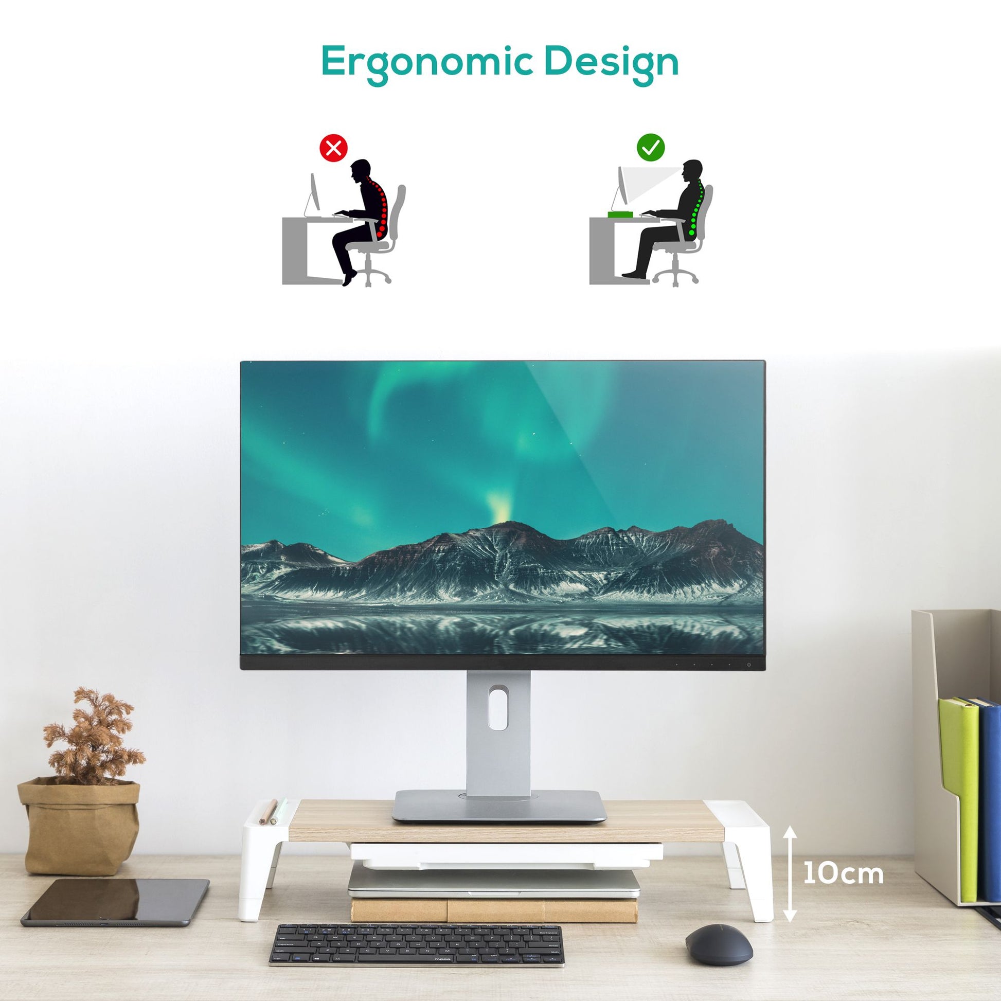 mbeat® activiva Eroglife Monitor Stand Riser with Storage Drawer -  Ergonomic D image 1