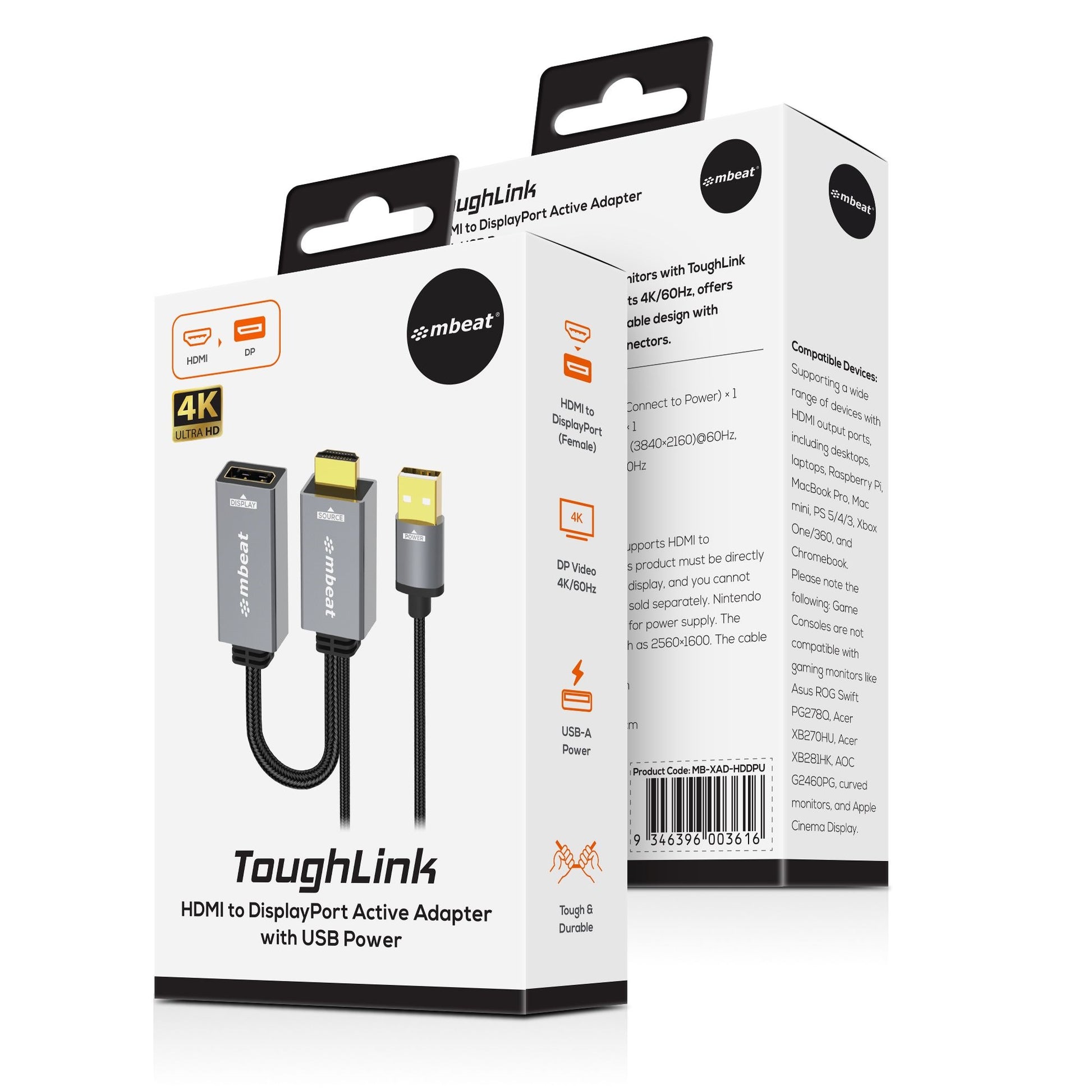 mbeat Tough Link HDMI to DisplayPort Adapter with USB Power  Seamless Signal Tra image 3