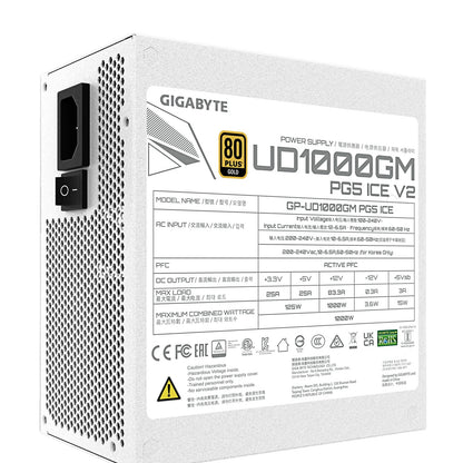 Gigabyte UD1000GM PG5 ICE 1000W ATX PSU Power Supply  80+ Gold >90% 120mm Fan Bl image 3