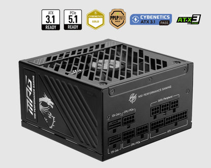 MSI MAG A1250GS PCIE5 ATX Power Supply Unit, 80 PLUS Gold, Fully modular flat ca image 0
