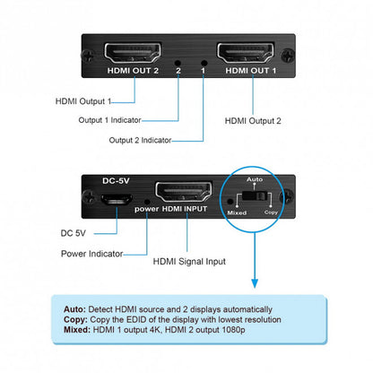 Simplecom CM412 HDMI 2.0 1x2 Splitter 1 IN 2 Out 4K@60Hz HDR10 2 Port HDMI Dupli image 2
