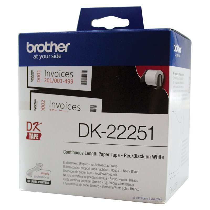 Brother DK-22251 White Continuous Paper Roll, 62mm x 15.24m (with Black/Red Prin image 0