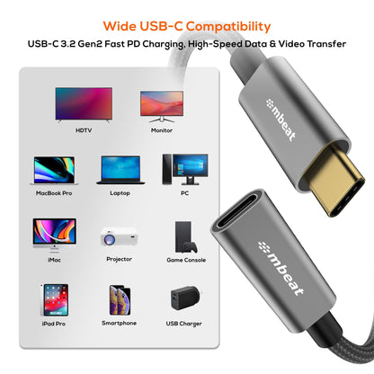 mbeat Tough Link 1m USB 3.2 Gen2 USB-C Extension Cable - Space Grey Video Resolu image 2