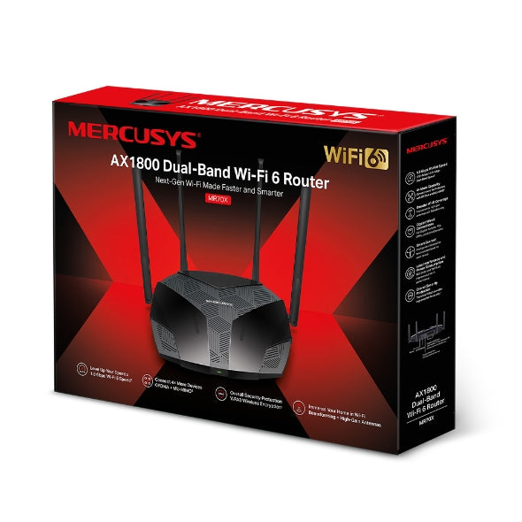 Mercusys MR70X AX1800 Dual-Band WiFi 6 Router, Up to 1.8Gbps, OFDMA, MU-MIMO, WP image 0