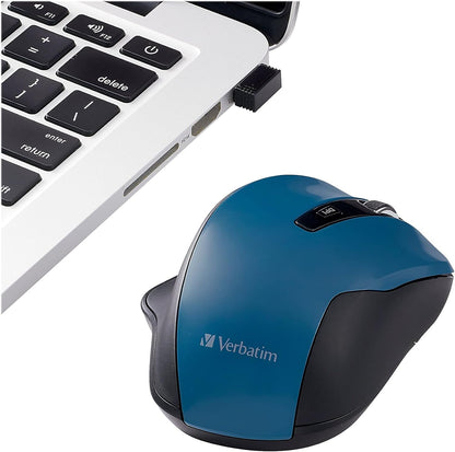 Verbatim 2.4G Wireless Ergonomic LED Silent Mouse - Noiseless and Silent Click Computer Mouse with Nano Receiver for Mac and PC - Graphite