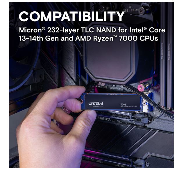 Crucial T705 2TB Gen5 NVMe SSD - 14500/12700 MB/s R/W 1200TBW 1550K IOPs 1.5M hr image 1