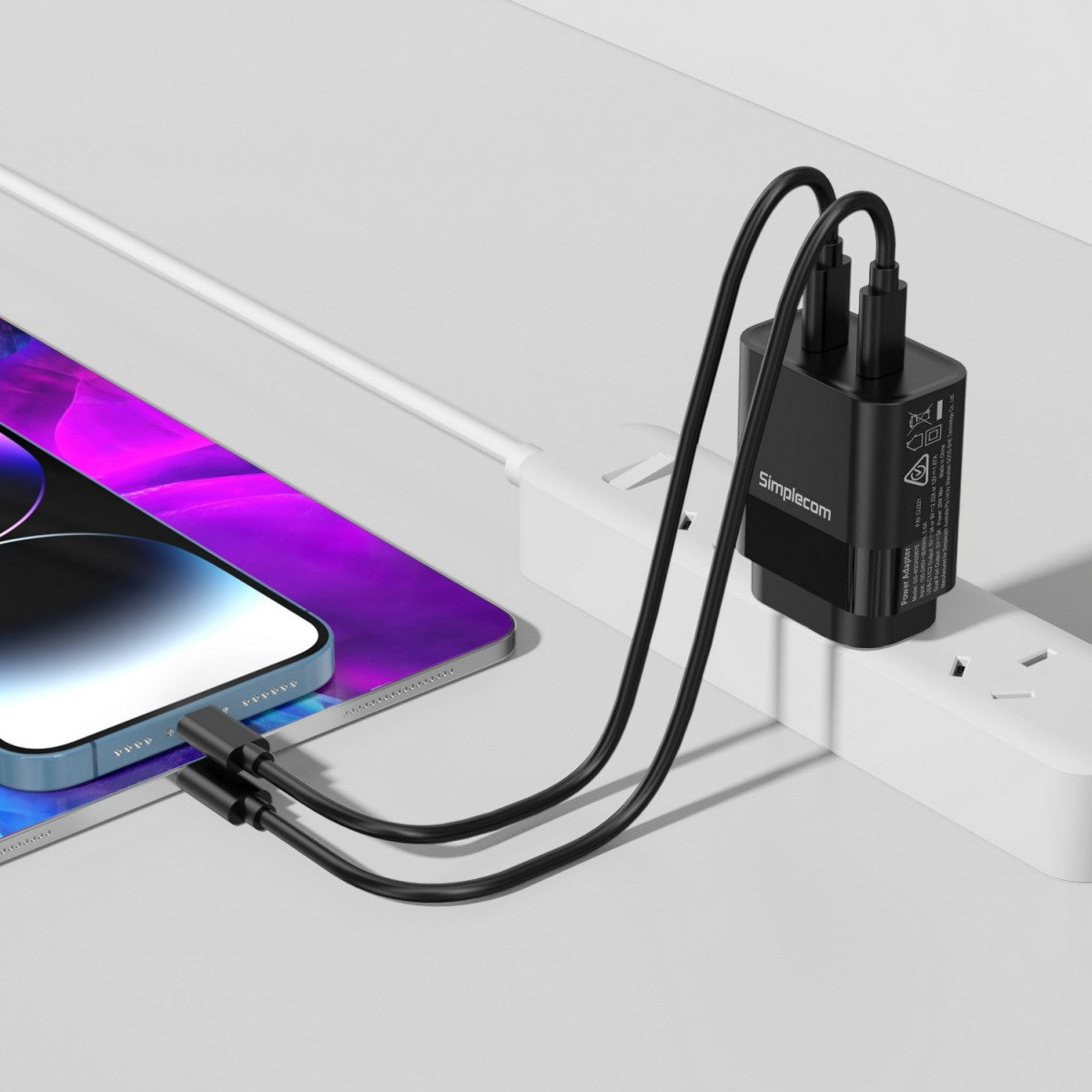 Simplecom CU221 Dual USB-C Fast Wall Charger PD 20W for Phone Tablet image 2