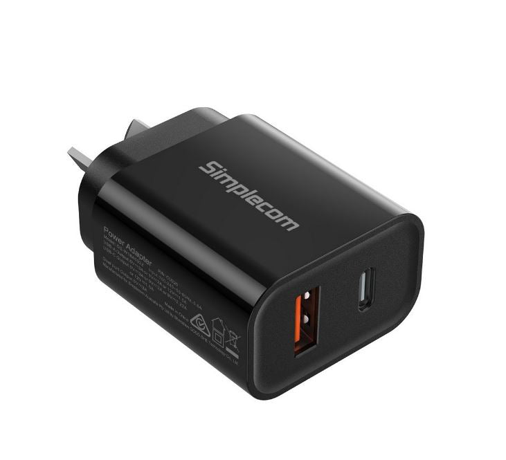 Simplecom CU220 Dual Port PD 20W Fast Wall Charger USB-C + USB-A for Phone Table image 0