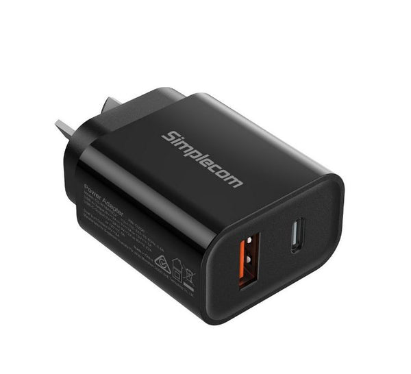 Simplecom CU220 Dual Port PD 20W Fast Wall Charger USB-C + USB-A for Phone Table image 0