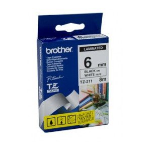 Brother TZ-211 Laminated Black Printing on White Tape (6mm Width 8 Metres in Len image 0
