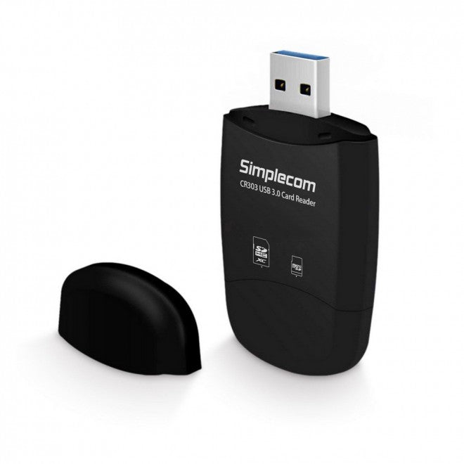 Simplecom CR303 2 Slot SuperSpeed USB 3.0 Card Reader with Dual Caps -Black image 1