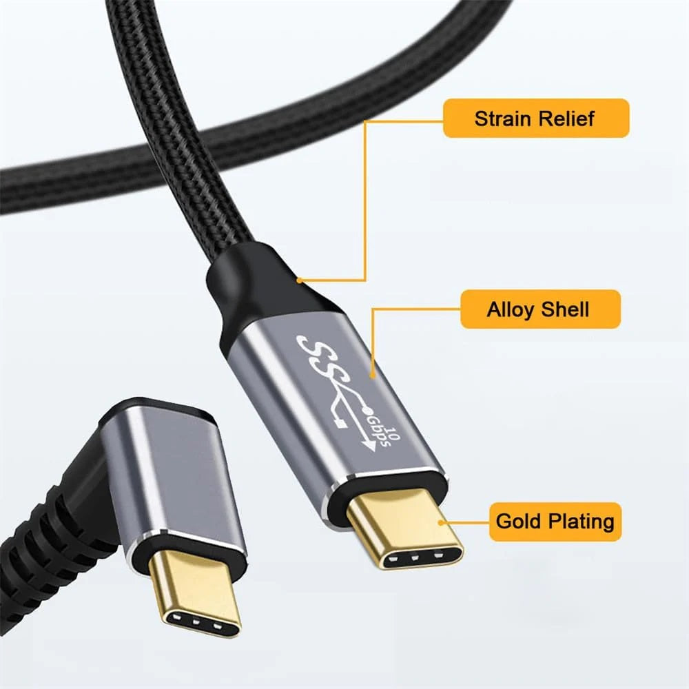 Pisen Braided USB-C to USB-C Right Angle Cable (1M) - Black,  100W Power, Suppor image 2