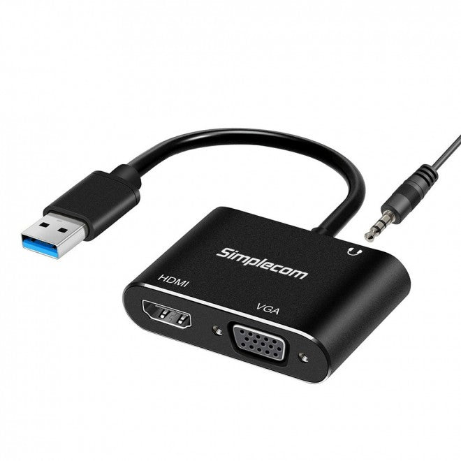 Simplecom DA316A USB to HDMI + VGA Video Card Adapter with 3.5mm Audio image 0