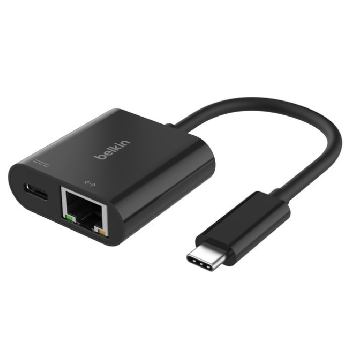 Belkin USB-C to Ethernet + Charge Adapter - Black(INC019BTBK), USB-C Power Deliv image 0